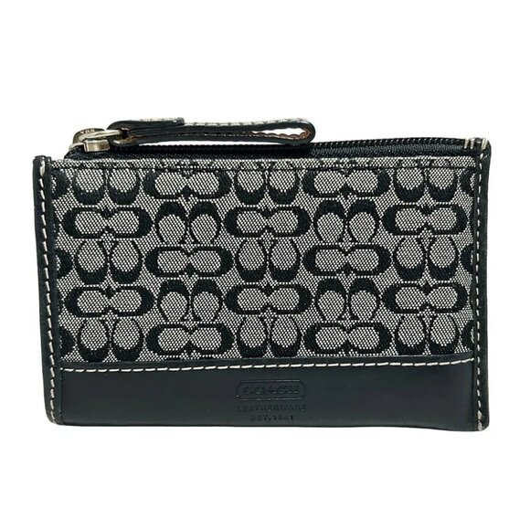 Auth COACH Mini Signature - Black Cream Jacquard Leather Coin Case - Picture 6 of 6